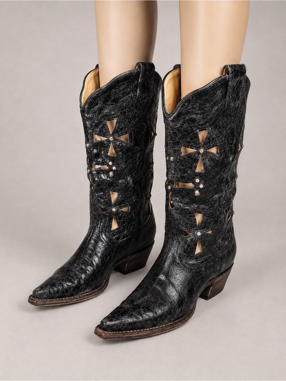 Corral Vintage Goatskin Leather Boots. Distressed Cutout Cross with Rhinestones.